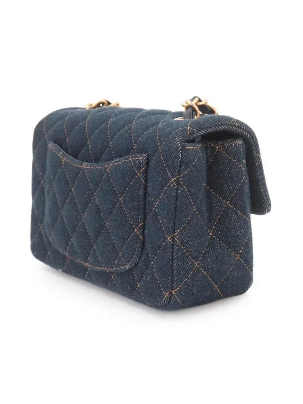 Chanel Mini Quilted Classic Chain Shoulder Bag Denim Dark Blue Gold